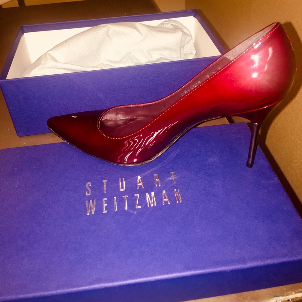 Stuart Weitzman Red Patent Pointed Toe Heels - image 1